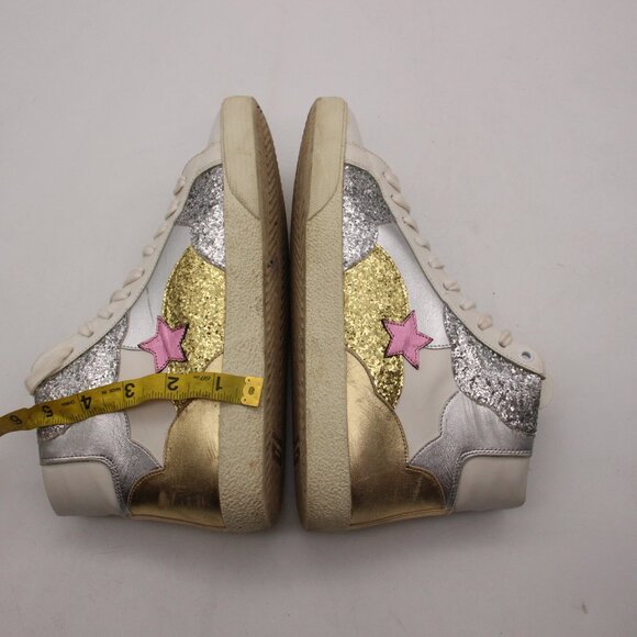 Saint Laurent Paris Love Women's EU 39 Mid Top Sneakers White Leather Glitter - Picture 5 of 13